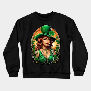 St.Patrick's Day retro vintage Irish woman shamrock design Crewneck Sweatshirt